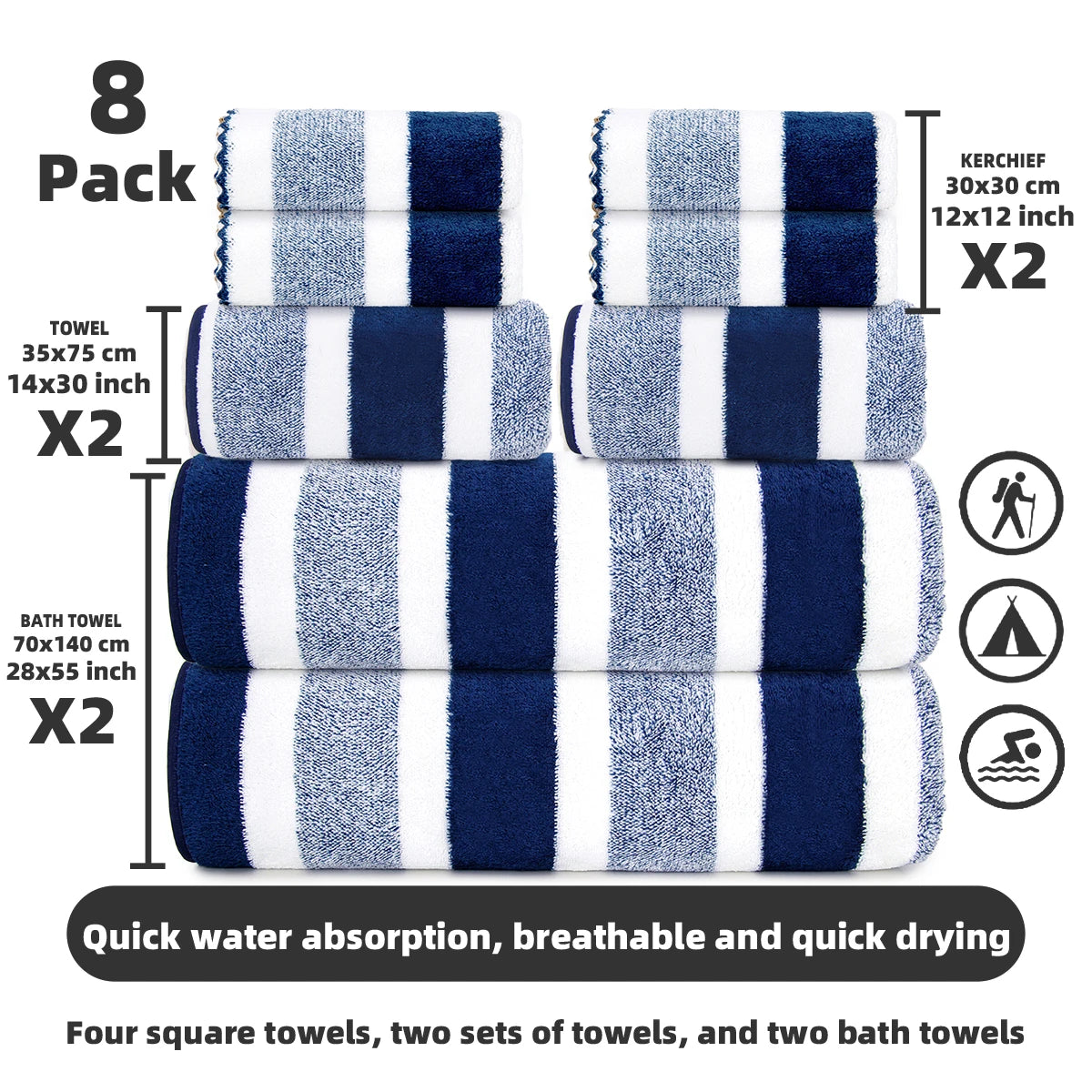 Premium Microfiber Eight Piece Bath And Face Towel Set