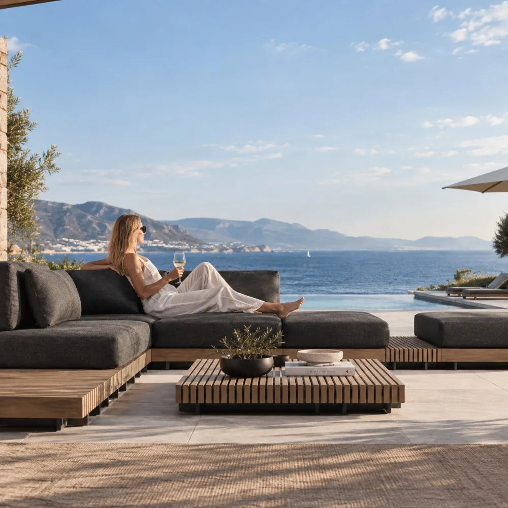 Nordic Solid Wood Outdoor Sofa Set for Patio and Garden