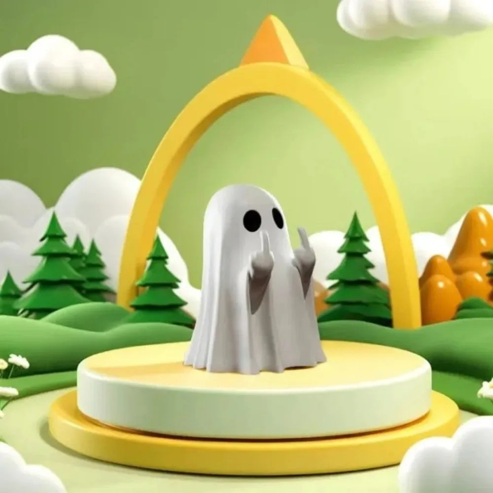 Cute Ghost Resin Statue With Middle Finger Halloween Shelf Decor