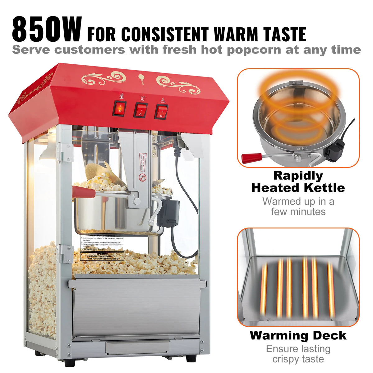 SucceBuy Commercial Countertop Popcorn Maker With Tempered Glass Kettle