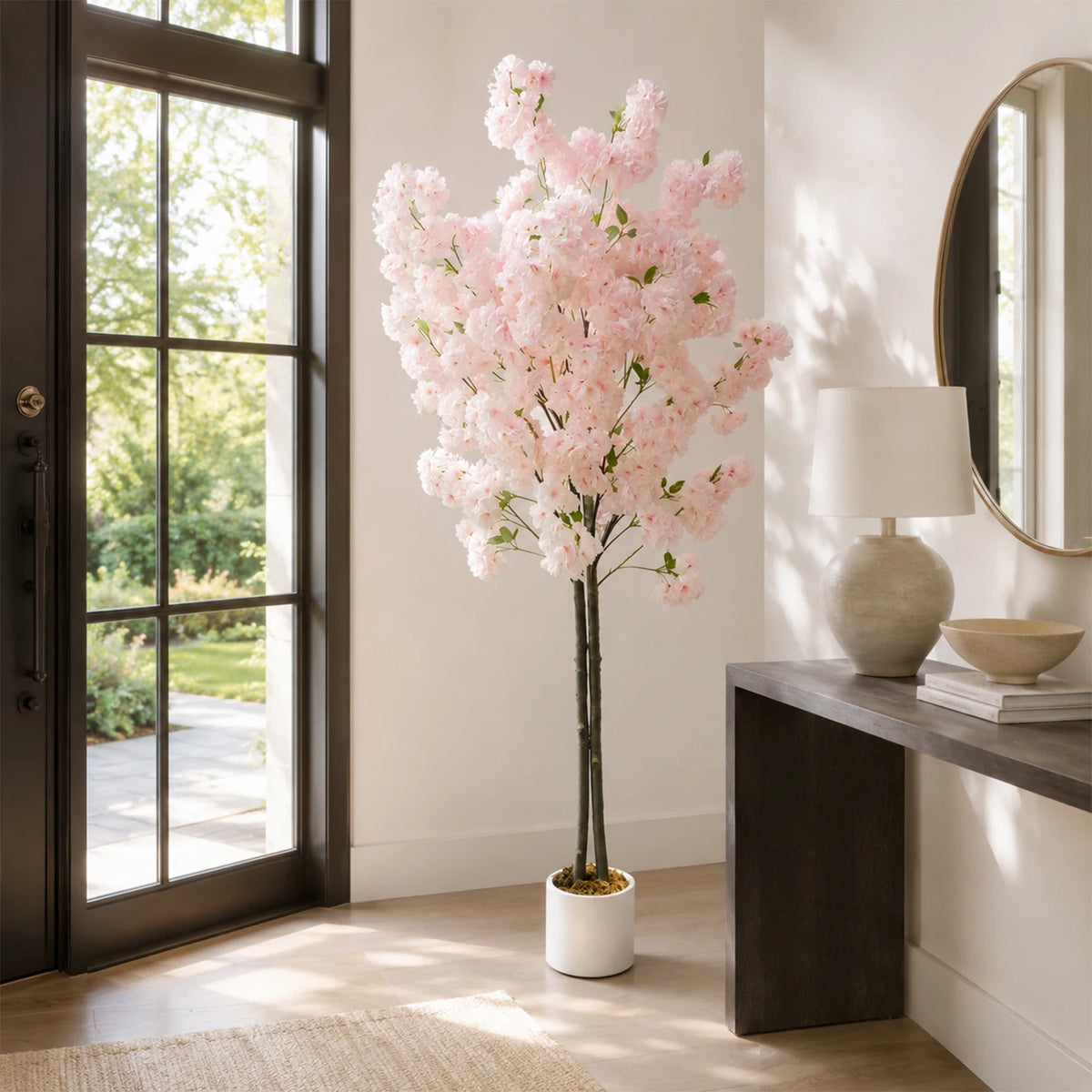 Studyset Artificial Cherry Blossom Tree Double Trunk Silk Plant Decor