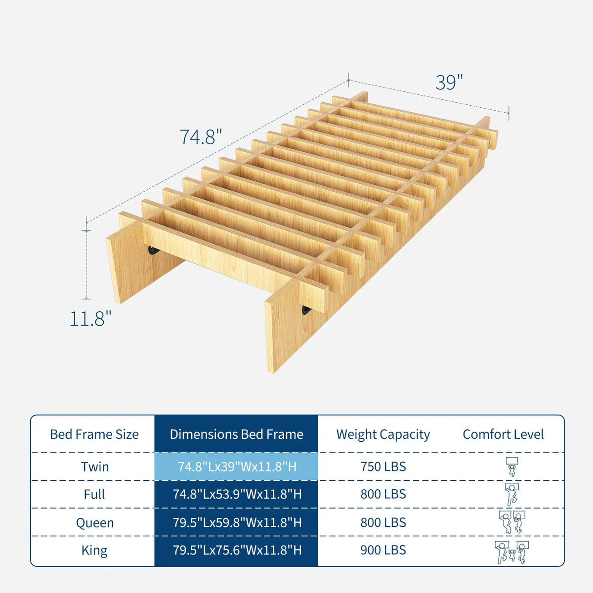 HiMISS Durable Wood Platform Bed Frame With Storage Space