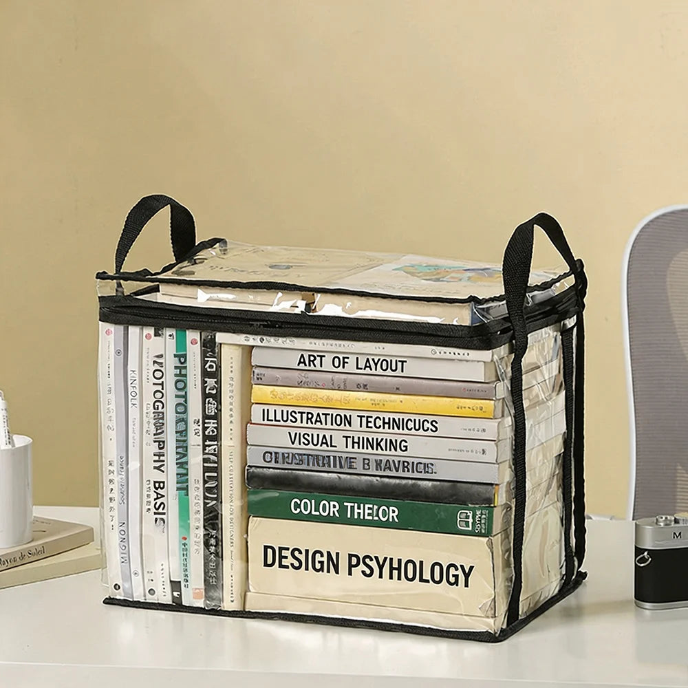 Foldable Transparent Storage Organizer Box With Handle For Books And Toys