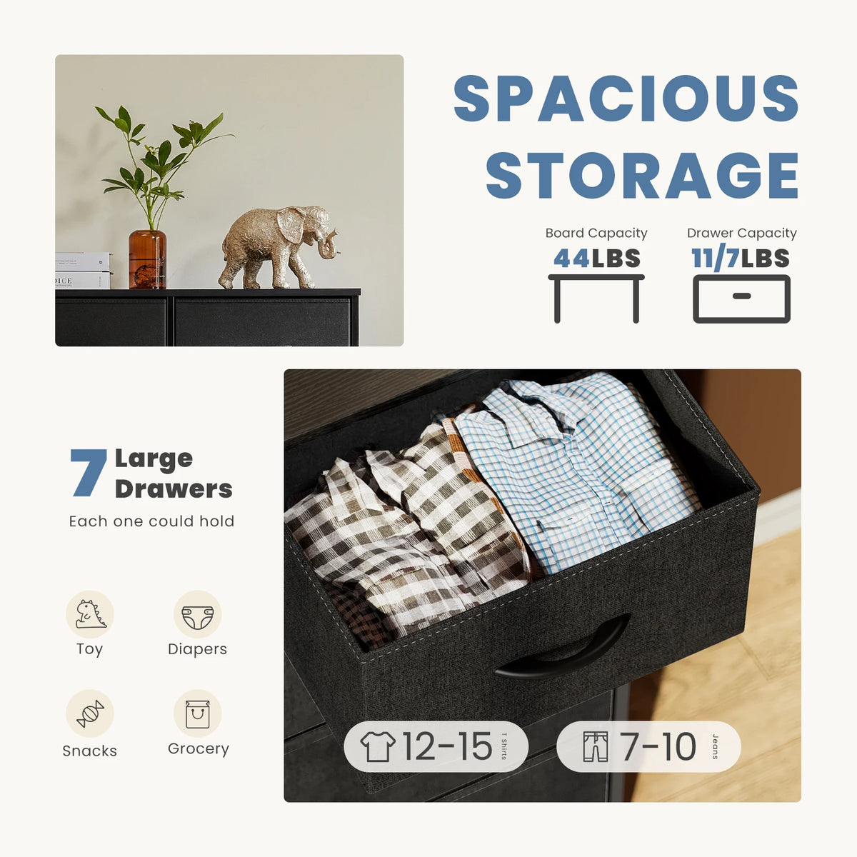JHK Modern 7 Drawer Fabric Storage Dresser Organizer Cabinet