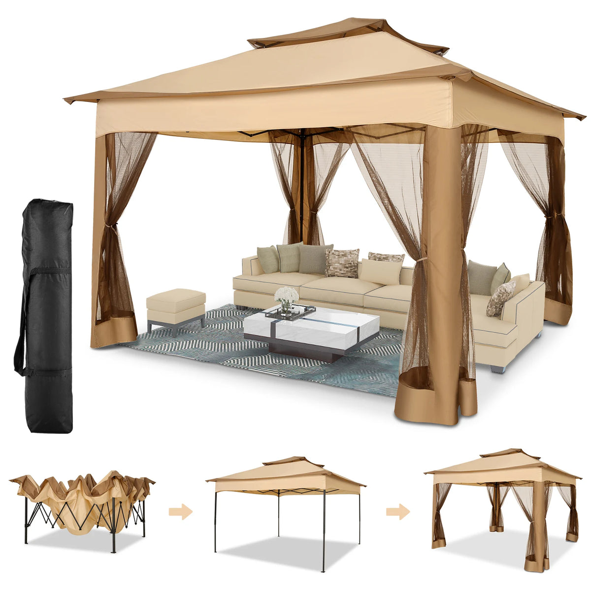 Cobizi Pop Up Gazebo With Mosquito Netting And Outdoor Cover