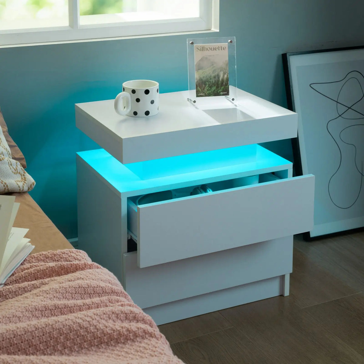 Cubehom Modern Led Nightstand Set Of 2 With Drawers