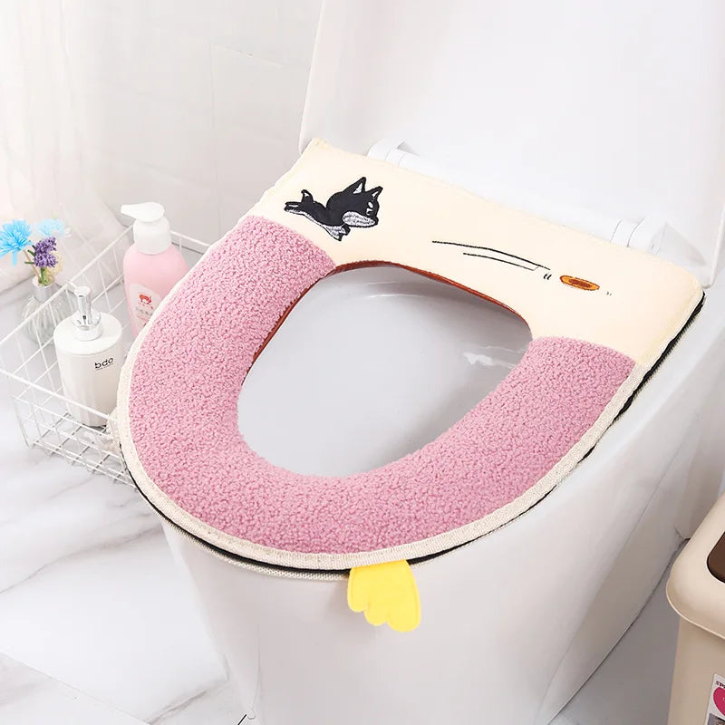 Waterproof Plush Toilet Seat Cover With Washable Zipper Design