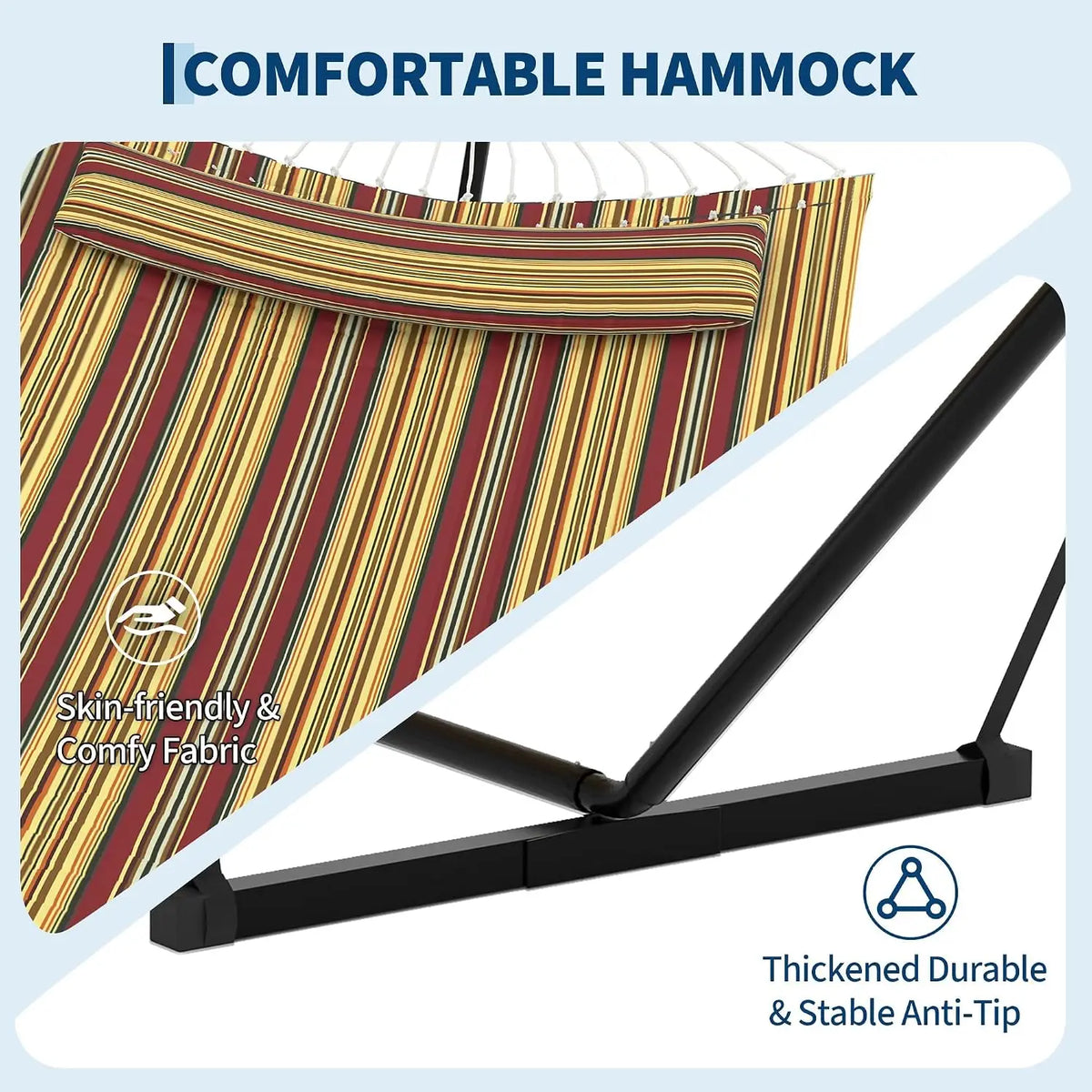 HiMISS Freestanding Double Hammock With Steel Stand For Garden Patio