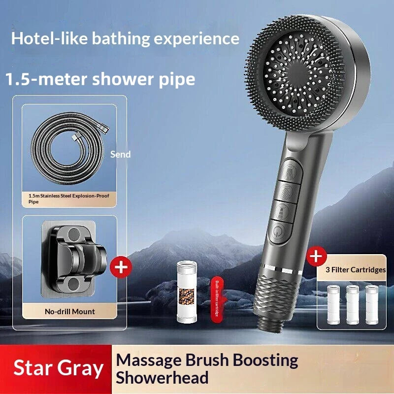 Pressurized Handheld Shower Head With Four Adjustable Spray Modes