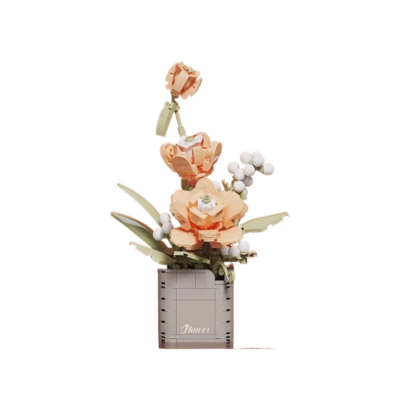 WLYX Flower Building Blocks Bouquet With Rose Lily Blooms