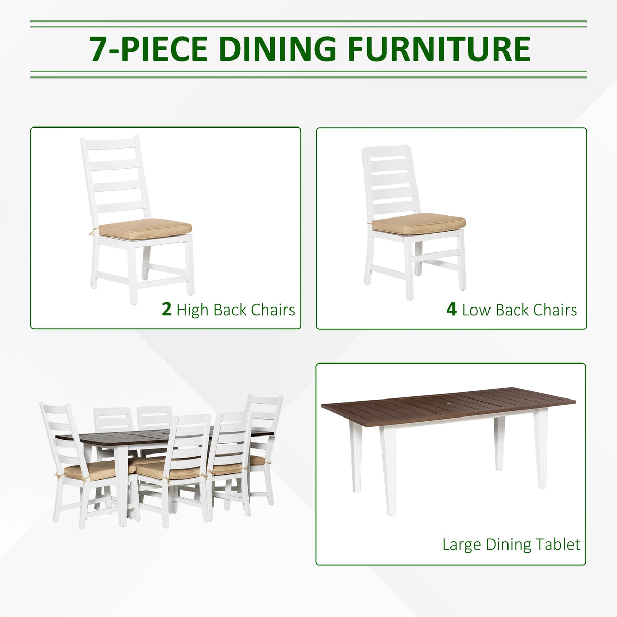 Outsunny Aluminum Outdoor Dining Set With Cushions Modern Patio Furniture