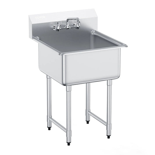 SucceBuy Stainless Steel Commercial Single Bowl Utility Sink With Faucet