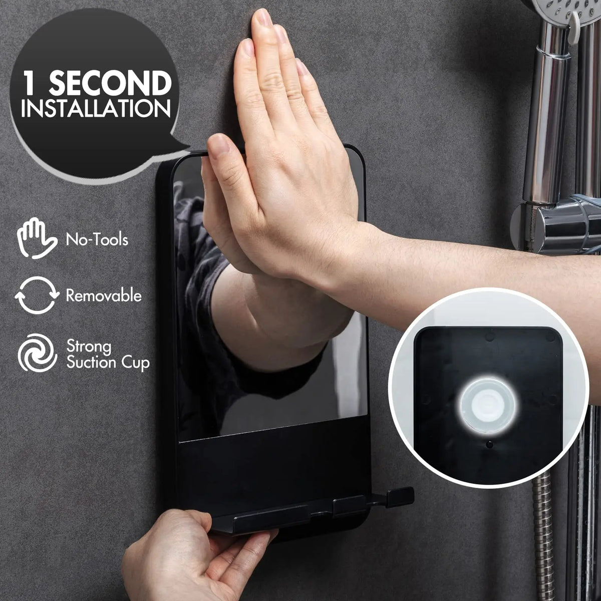 Fogless Shower Mirror With Razor Holder For Bathroom Suction Mount