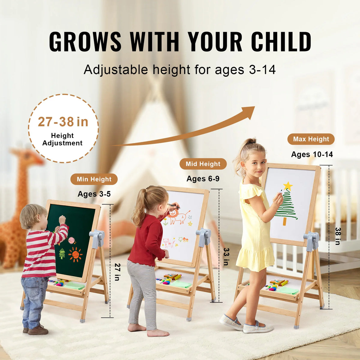 SucceBuy Standing Magnetic Board Easel With Paint Tools For Kids