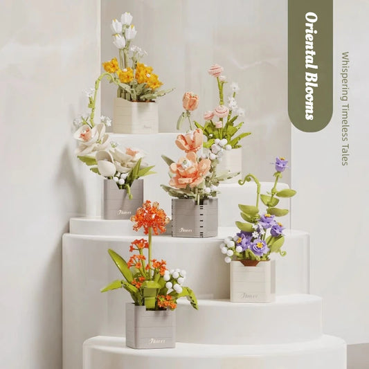 WLYX Flower Building Blocks Bouquet With Rose Lily Blooms