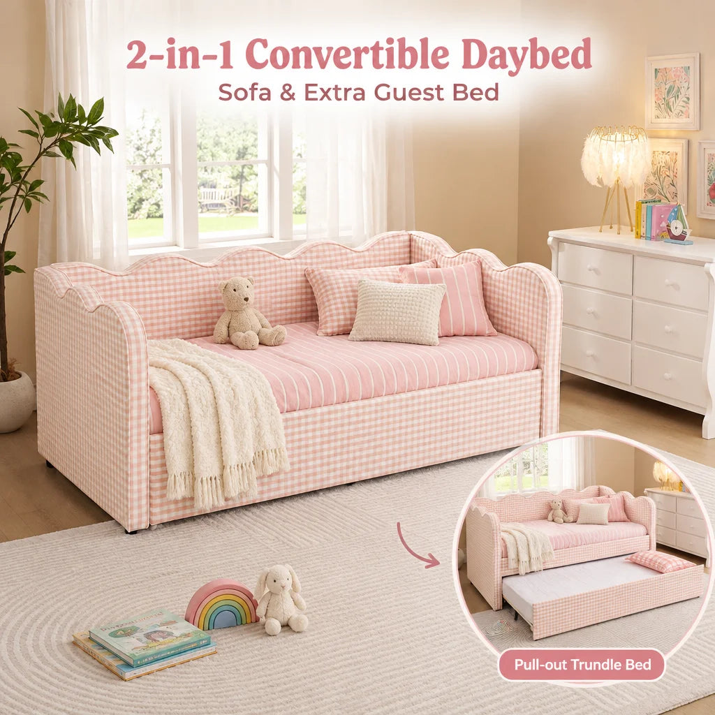 Upholstered Daybed With Pullout Trundle USB Charging Port