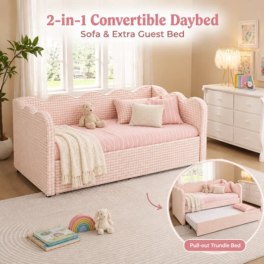 Upholstered Daybed With Pullout Trundle USB Charging Port