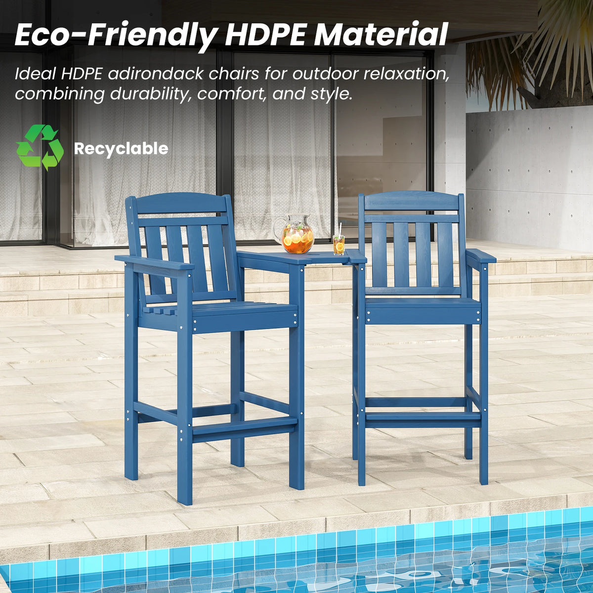 Farini Set Of Two HDPE Adirondack Bar Stools With Tray
