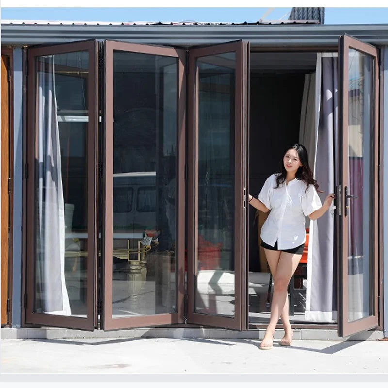 Custom Aluminum Double Pane Exterior Bifold Doors Partition Patio Glass Door Bi Fold Accordion Door Sliding Folding Door