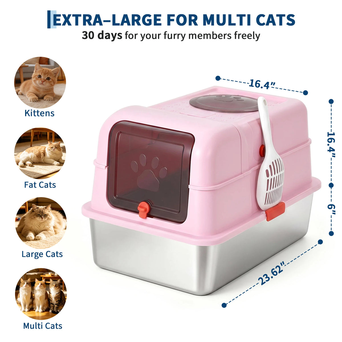 HiMISS Stainless Steel Enclosed Cat Litter Box With Scoop