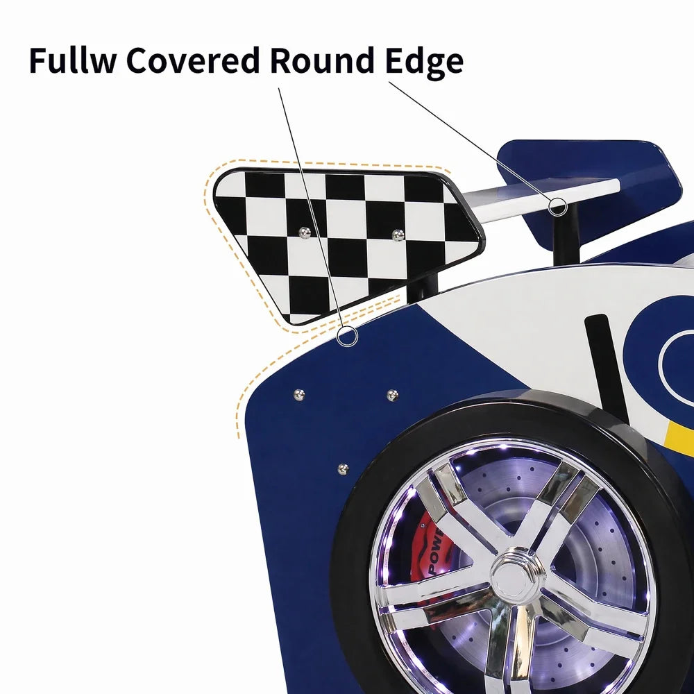 Children Racing Style Car Bed Frame Featuring Luminous Wheels