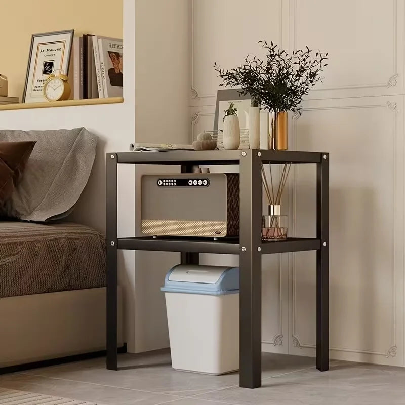 Industrial Metal Nightstand Storage Rack With Modern Shelving