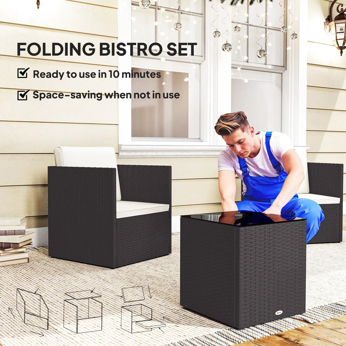 Outsunny Folding Wicker Bistro Patio Furniture Set for Outdoor Lounging