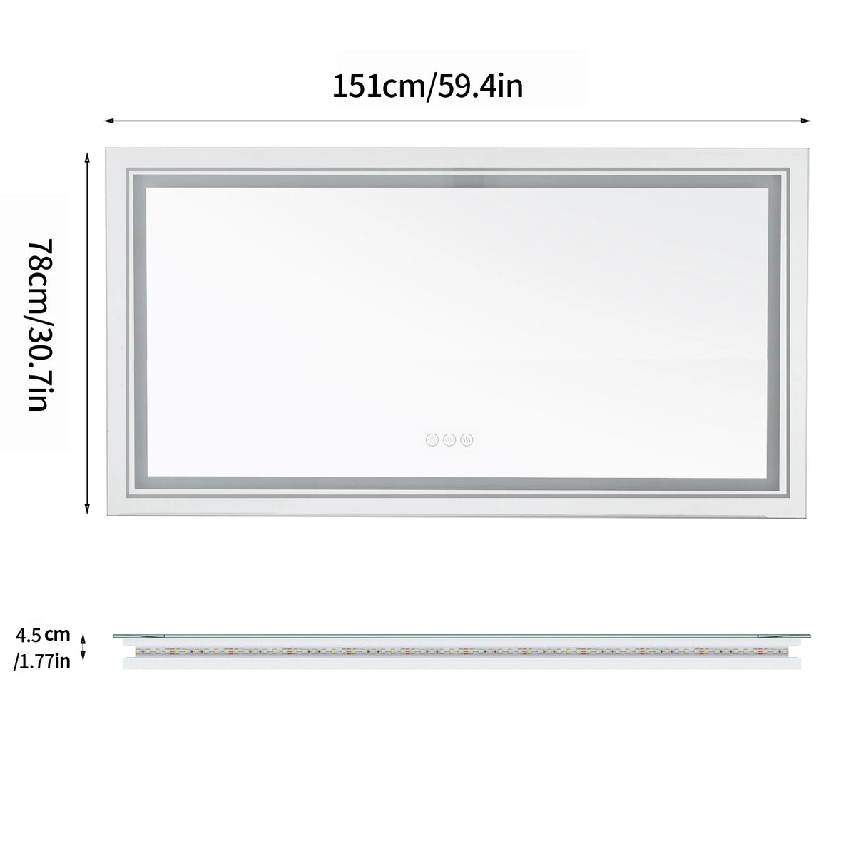 Illuminated LED Bathroom Mirror With Antifog Touch Control