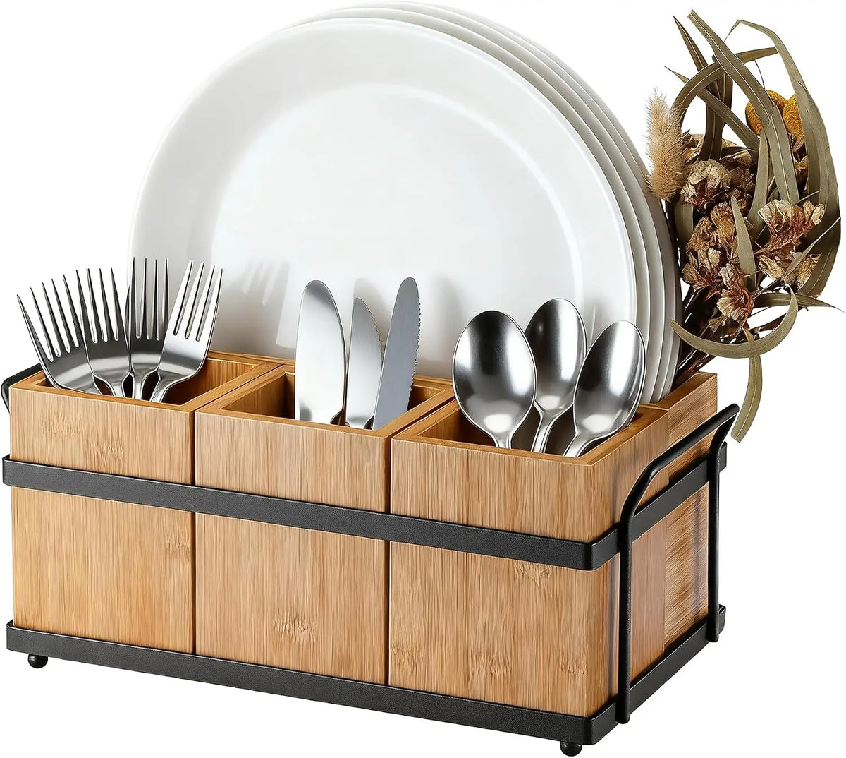 Garvee Wooden Kitchen Utensil Caddy With Four Compartments