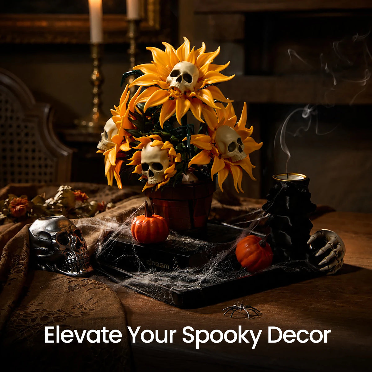 SupreOwls Skull Sunflower Building Blocks Halloween Decor Set