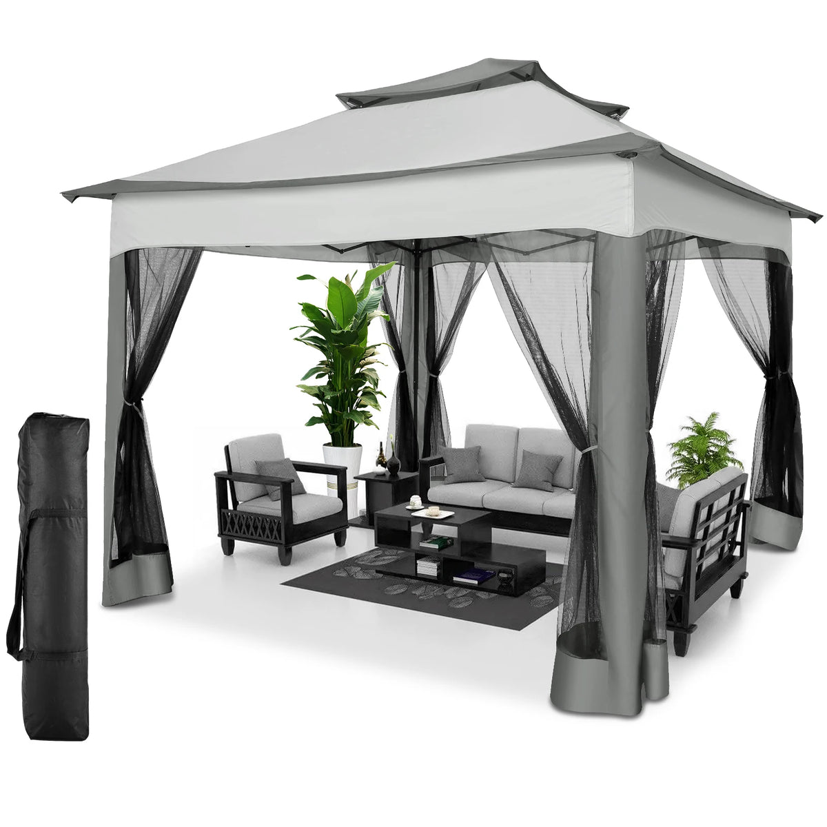 Tooluck One Push Pop Up Gazebo Canopy With Mosquito Netting