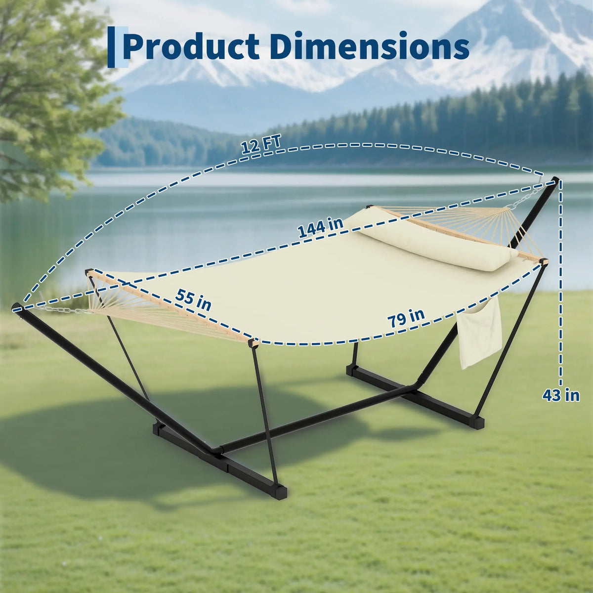 Freestanding Double Hammock With Steel Stand For Patio And Garden