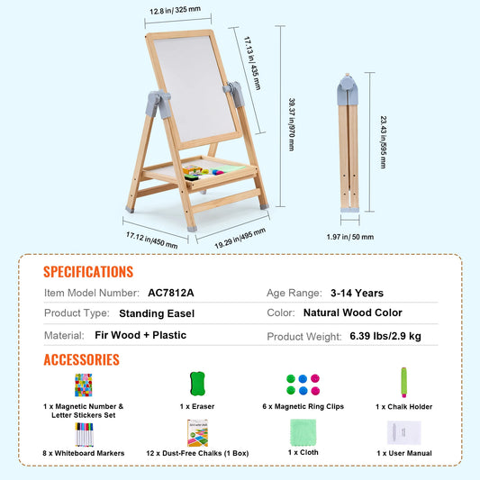 SucceBuy Standing Magnetic Board Easel With Paint Tools For Kids