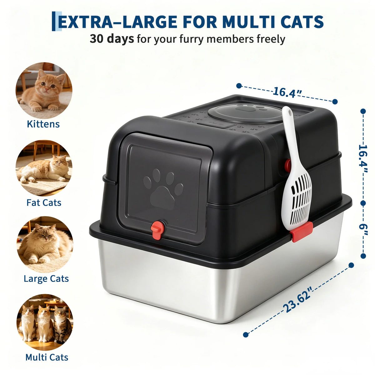 HiMISS Stainless Steel Enclosed Cat Litter Box With Scoop
