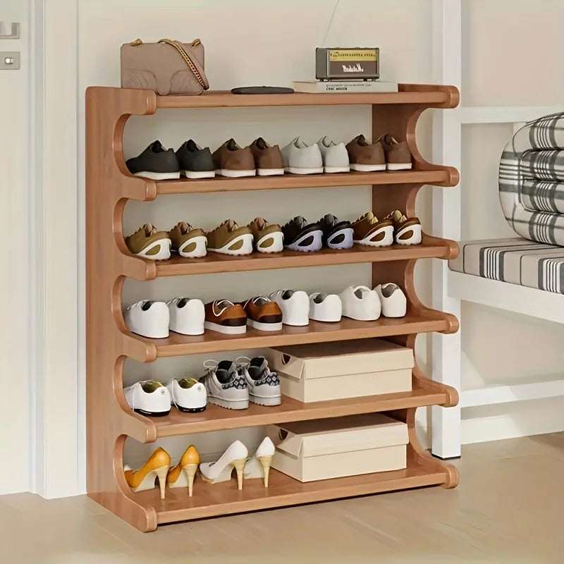 Space Saving Durable Wooden Shoe Rack With Independent Storage Shelves