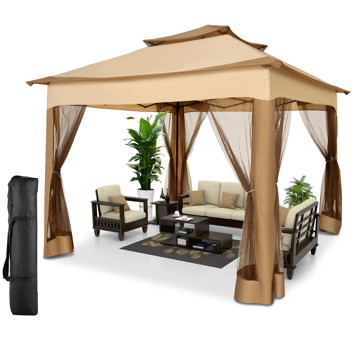 Tooluck One Push Pop Up Gazebo Canopy With Mosquito Netting
