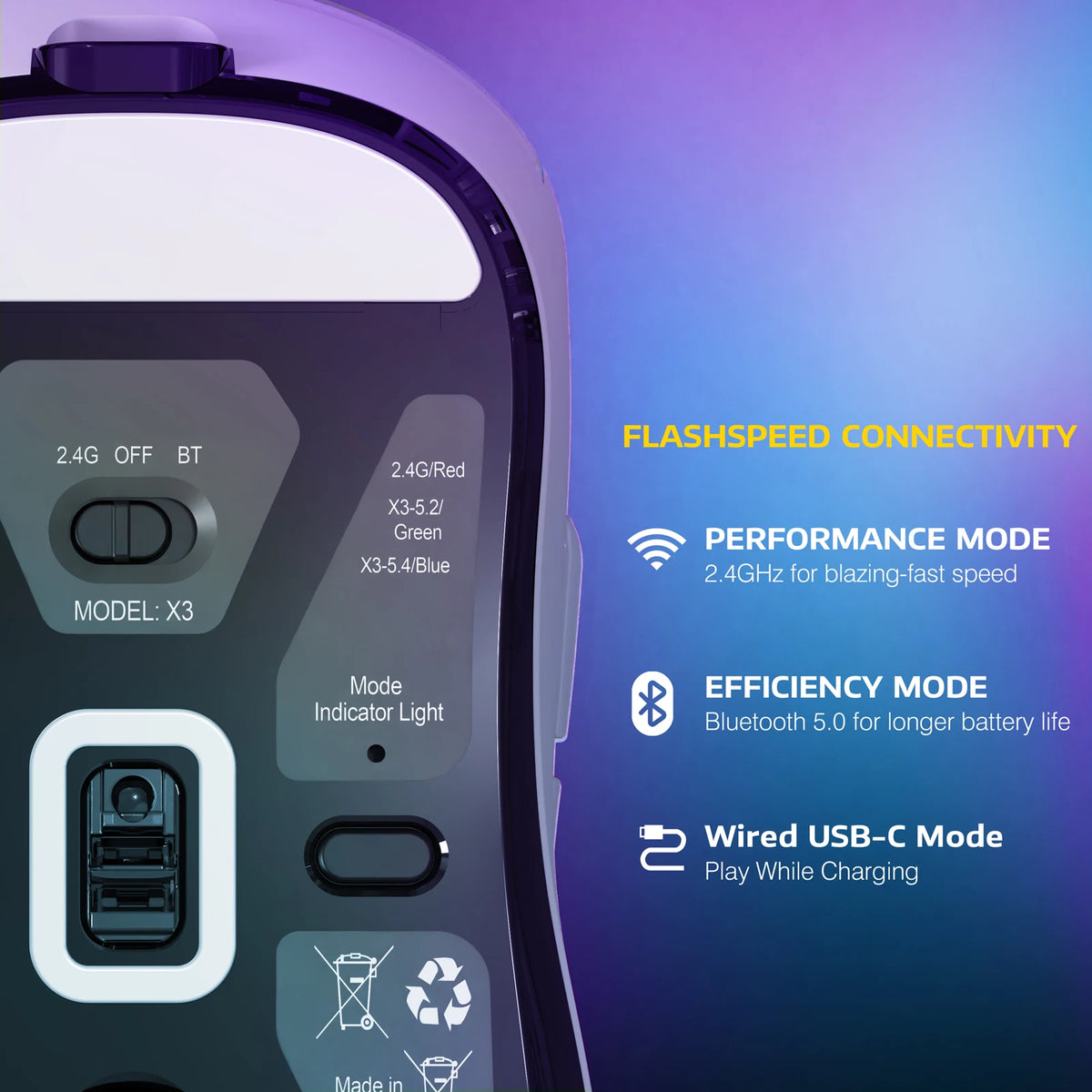 Attack Shark X3 Wireless Gaming Mouse With Triple Mode Connectivity