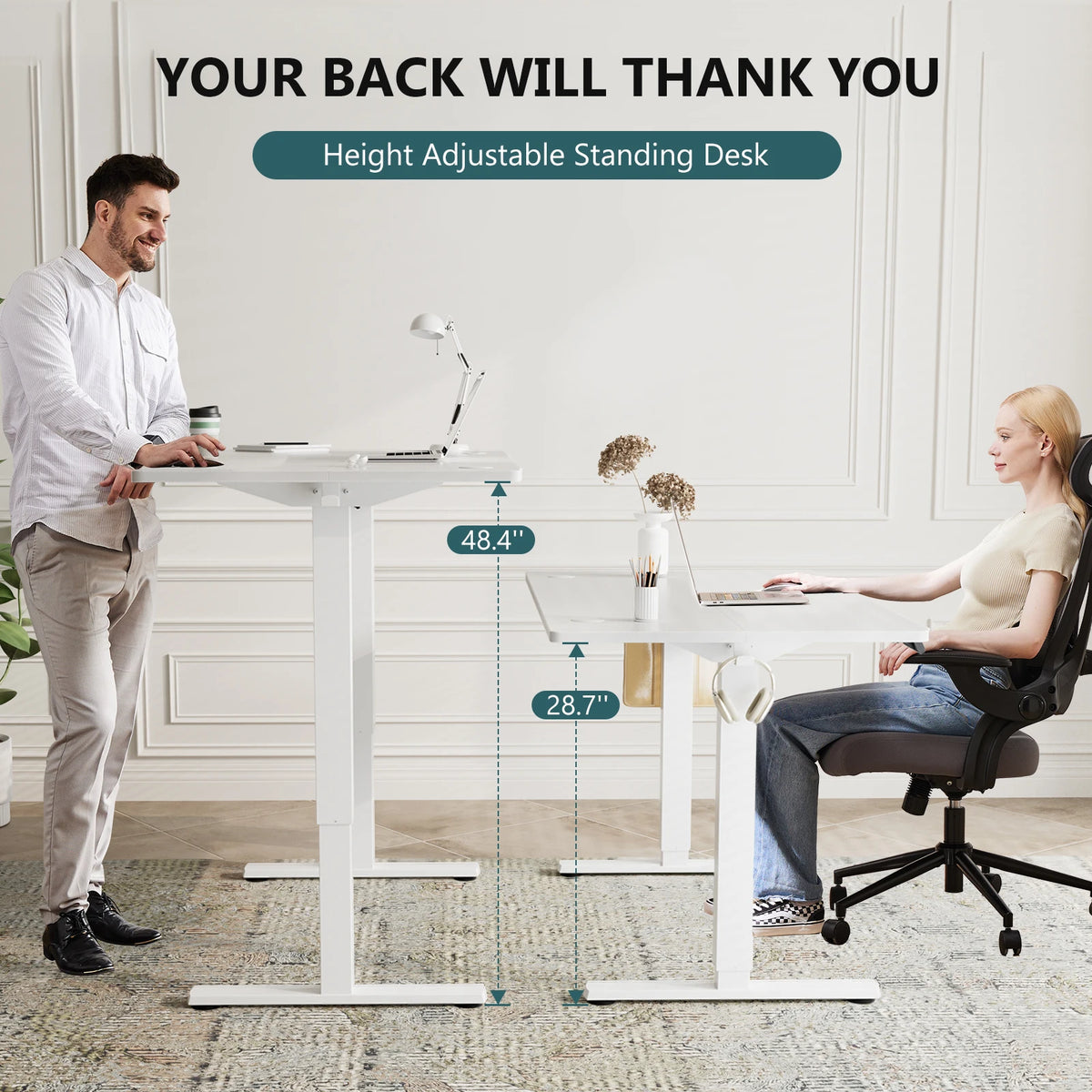 JHK Electric Height Adjustable Standing Desk For Office Workspaces