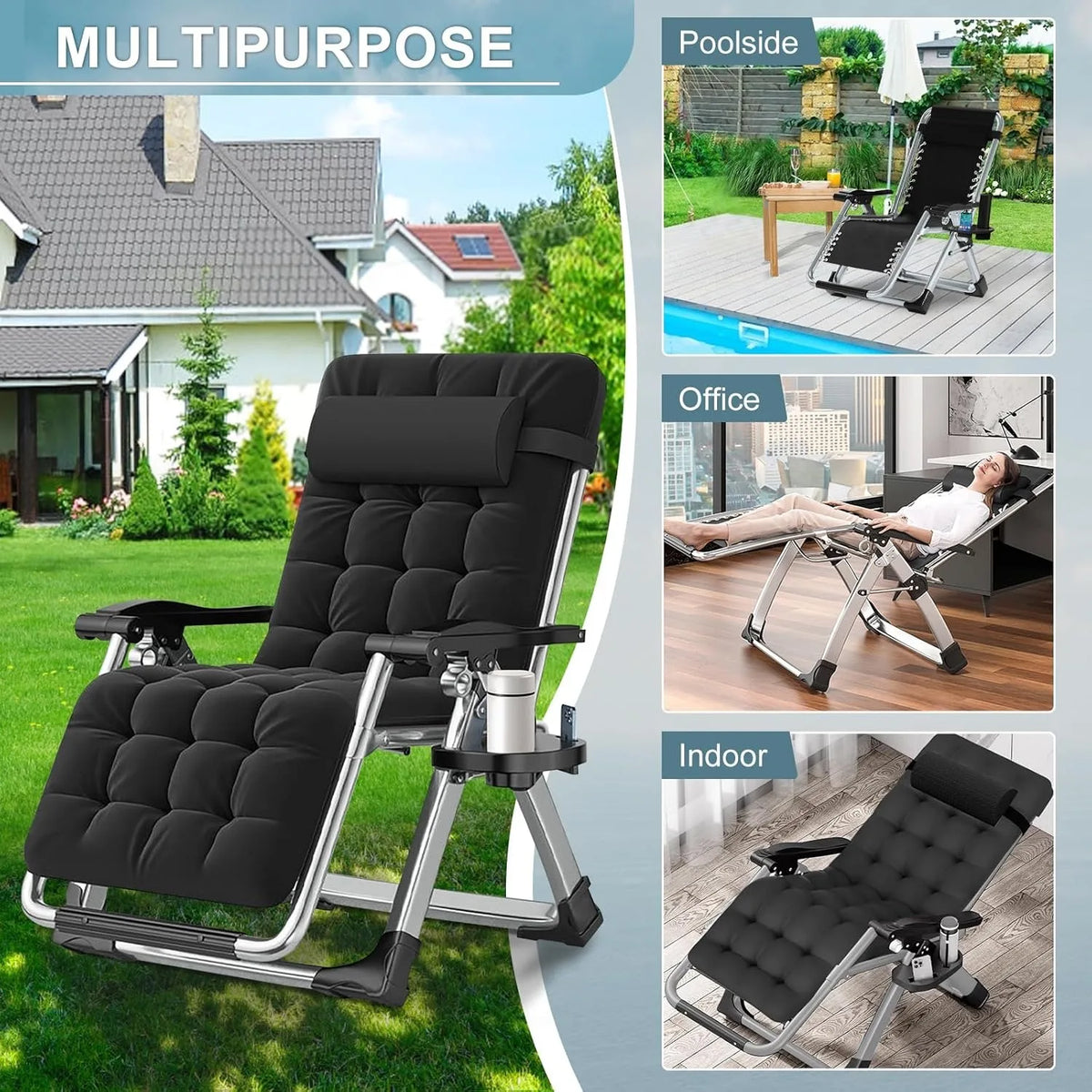 XIUWO Zero Gravity Reclining Outdoor Lounge Chairs With Cup Holders