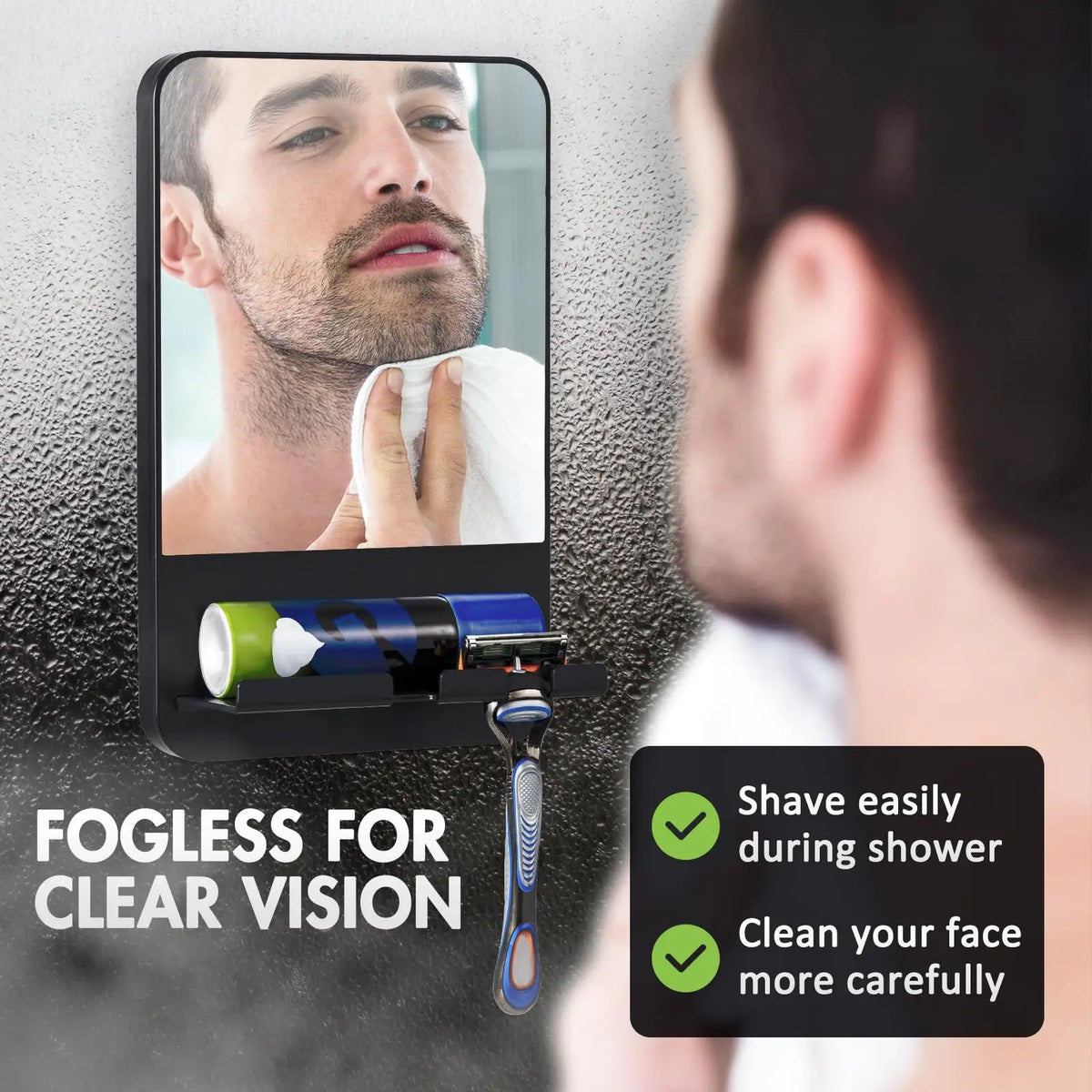Fogless Shower Mirror With Razor Holder For Bathroom Suction Mount