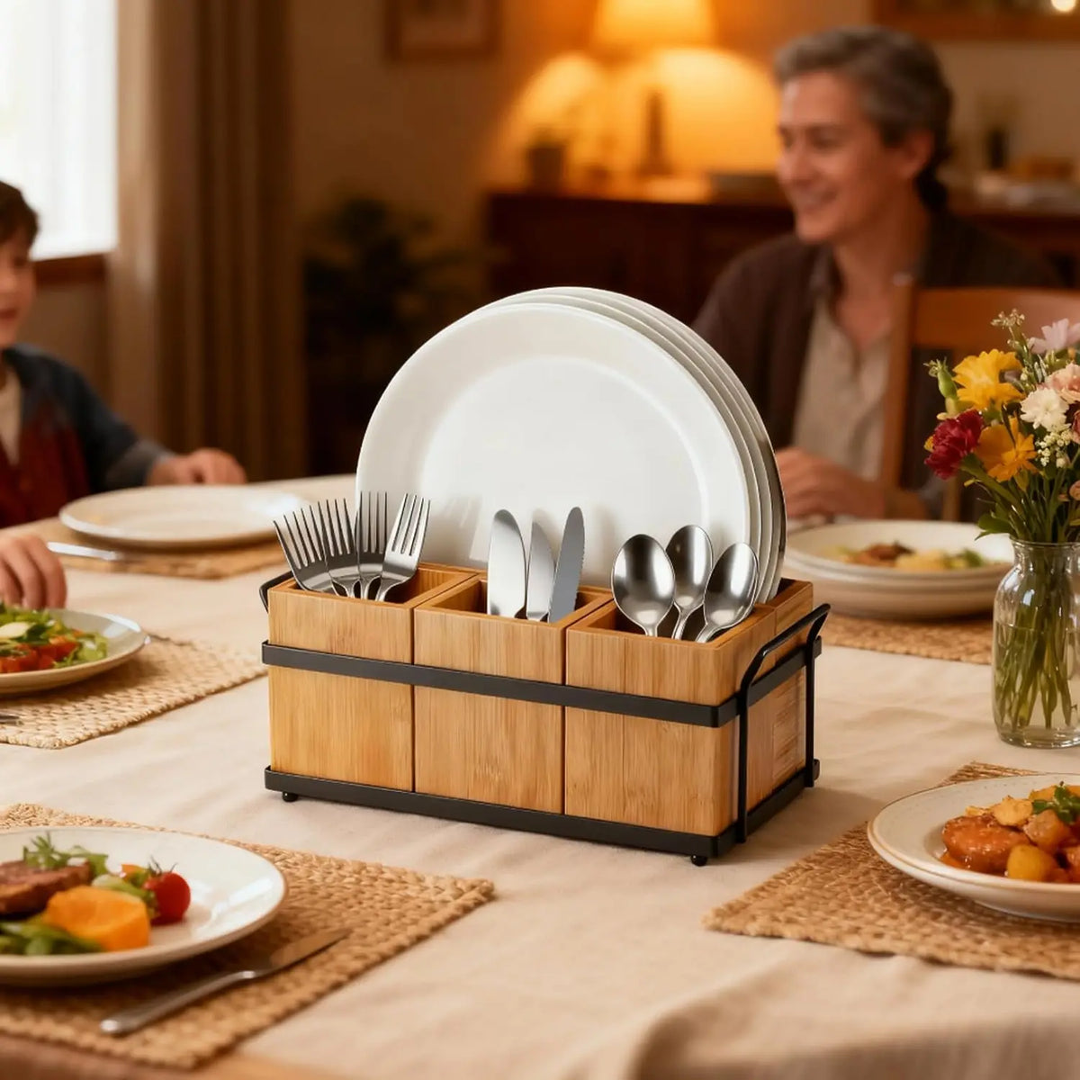 Garvee Wooden Kitchen Utensil Caddy With Four Compartments
