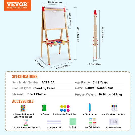 SucceBuy Wooden Double Sided Kids Art Easel Whiteboard Chalkboard