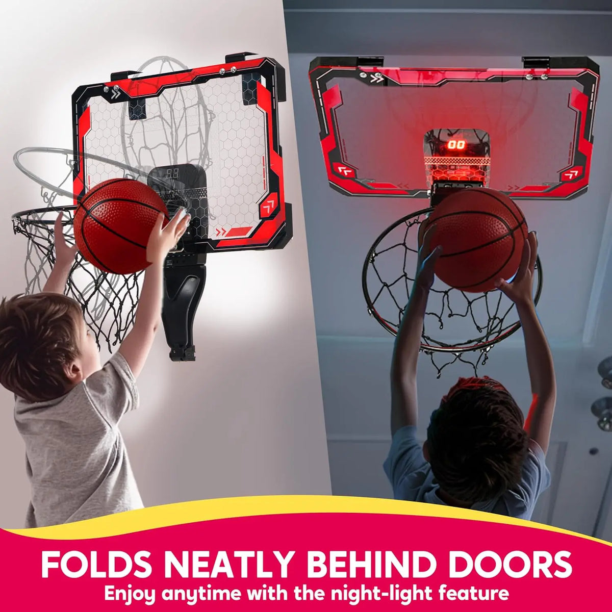 Joyfy Light Up Indoor Basketball Hoop With Scoreboard And Balls