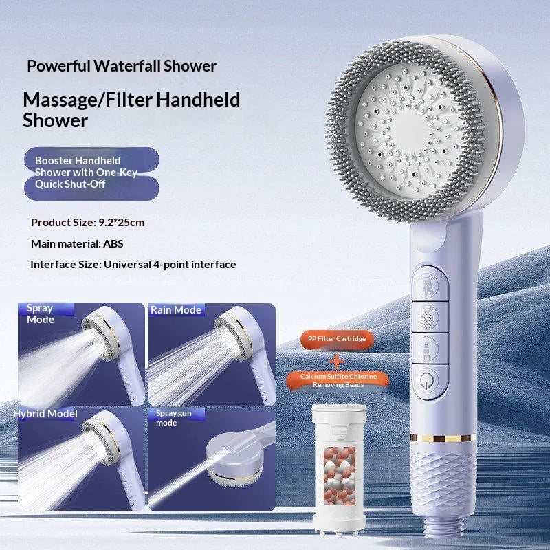 Pressurized Handheld Shower Head With Four Adjustable Spray Modes
