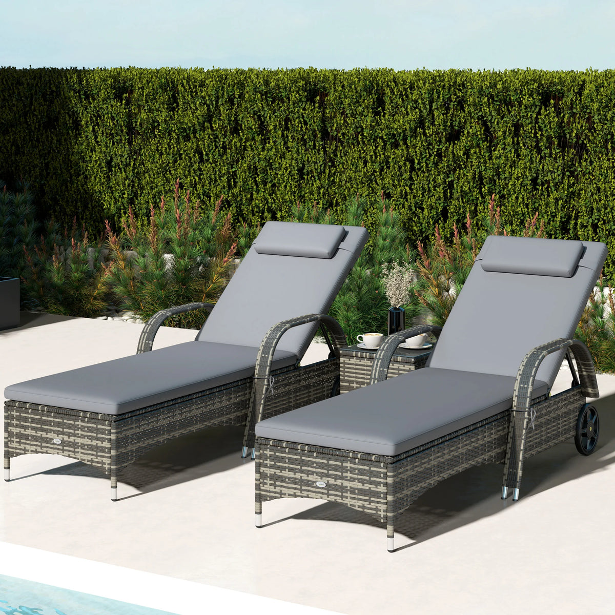 Outsunny 3 Piece Outdoor Furniture Set With Cushioned Reclining Chairs