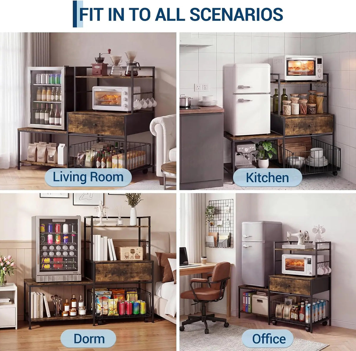 Garvee Mini Fridge Stand With Storage Drawers And Microwave Shelves