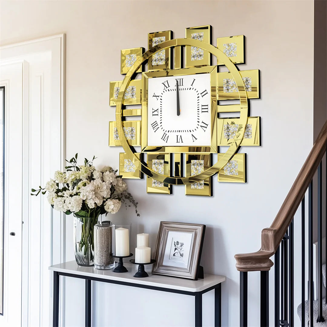 Decorative Wall Clock With Crystal Crushed Diamond Inlay
