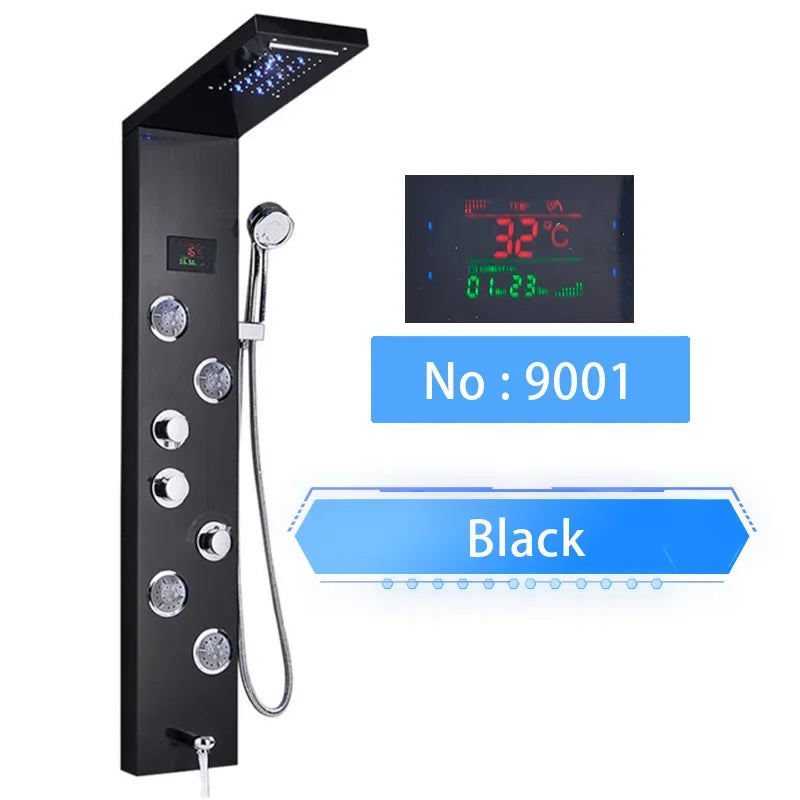 Shinesia LED Shower Panel With Digital Display Spa Massage Jets
