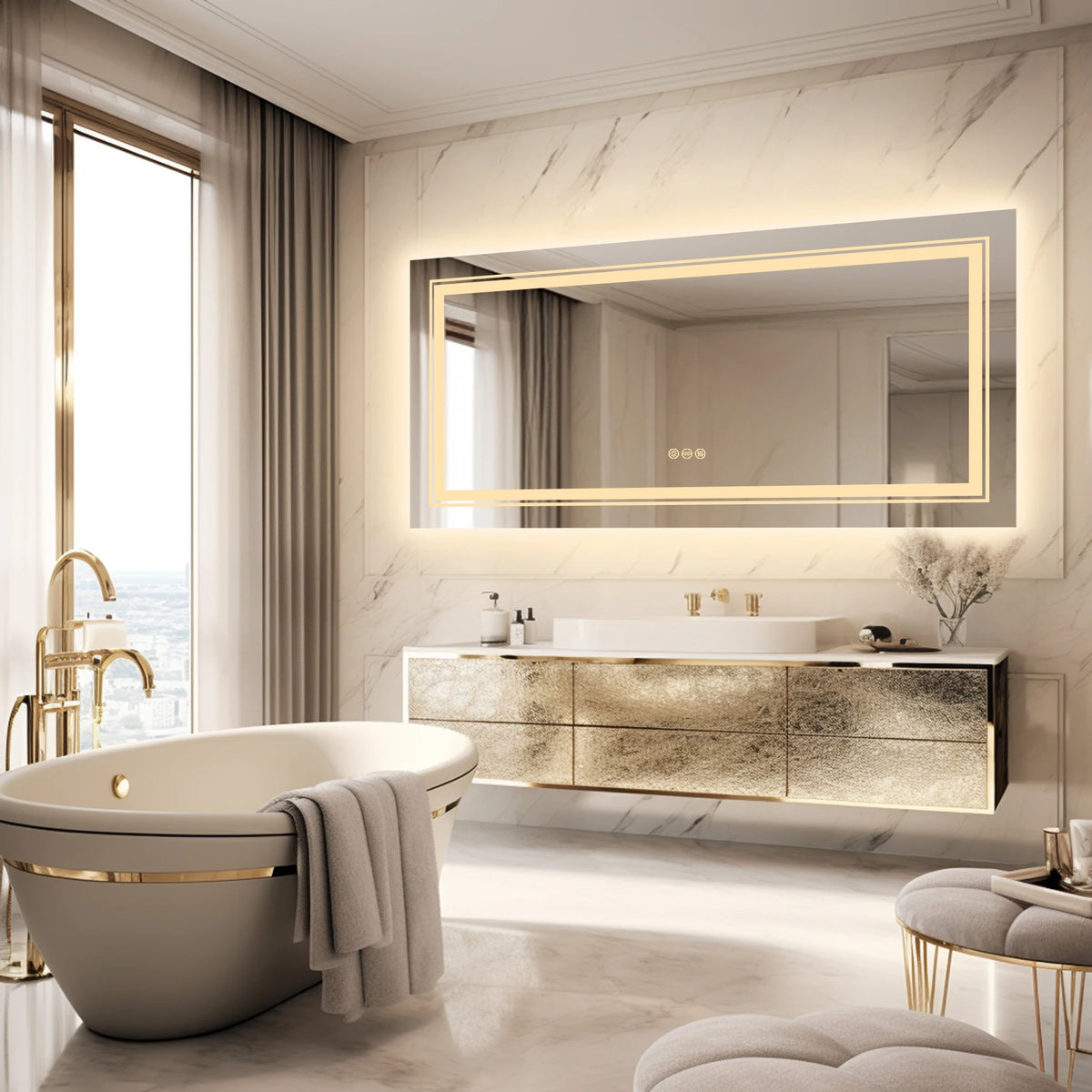 Wisfor Led Rectangular Vanity Mirror With Dimmable Anti Fog Backlight
