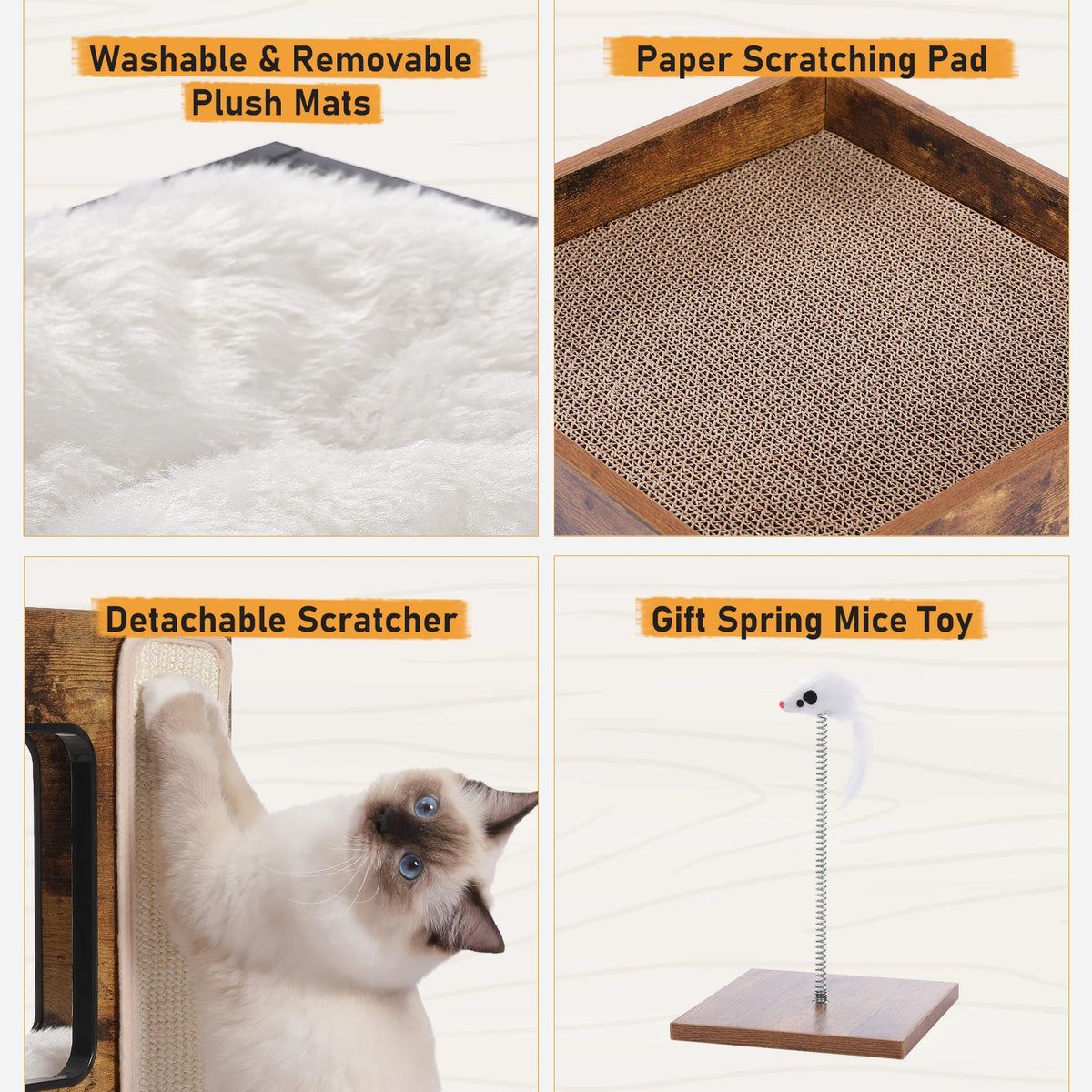 PAWZ Road Wooden Cat Condo with Scratcher and Soft Mats